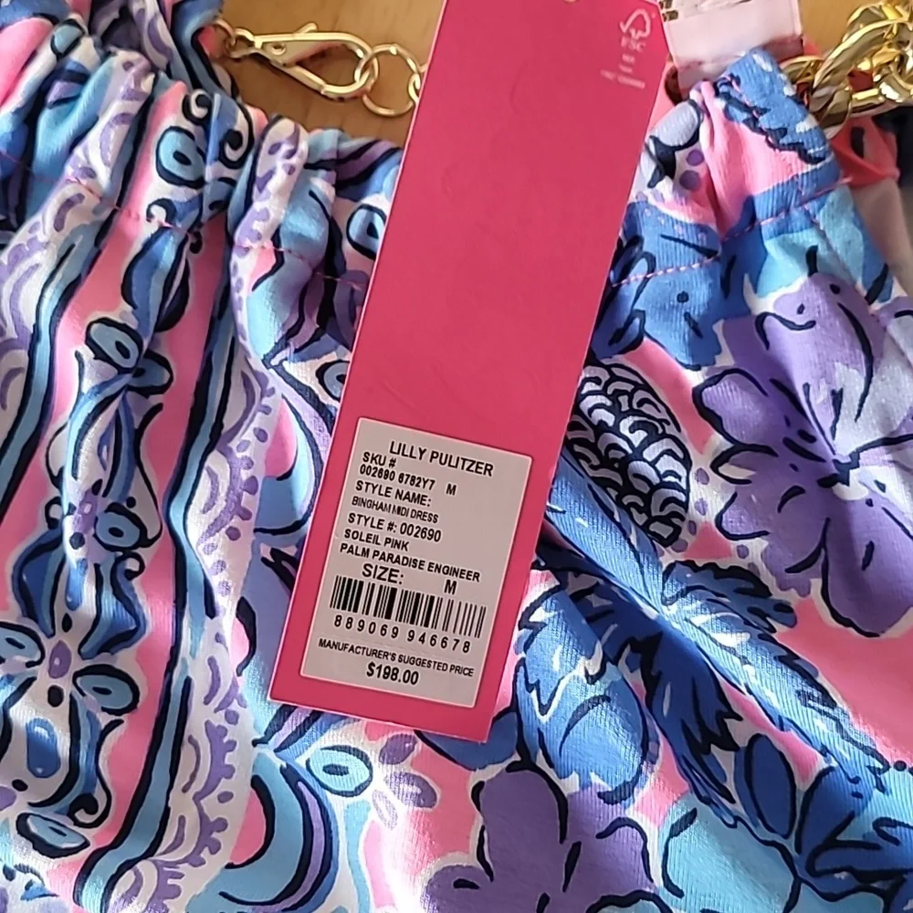 Lilly Pulitzer Bingham Midi Dress Soleil Pink Palm Parade Engineered - Picture 8 of 13